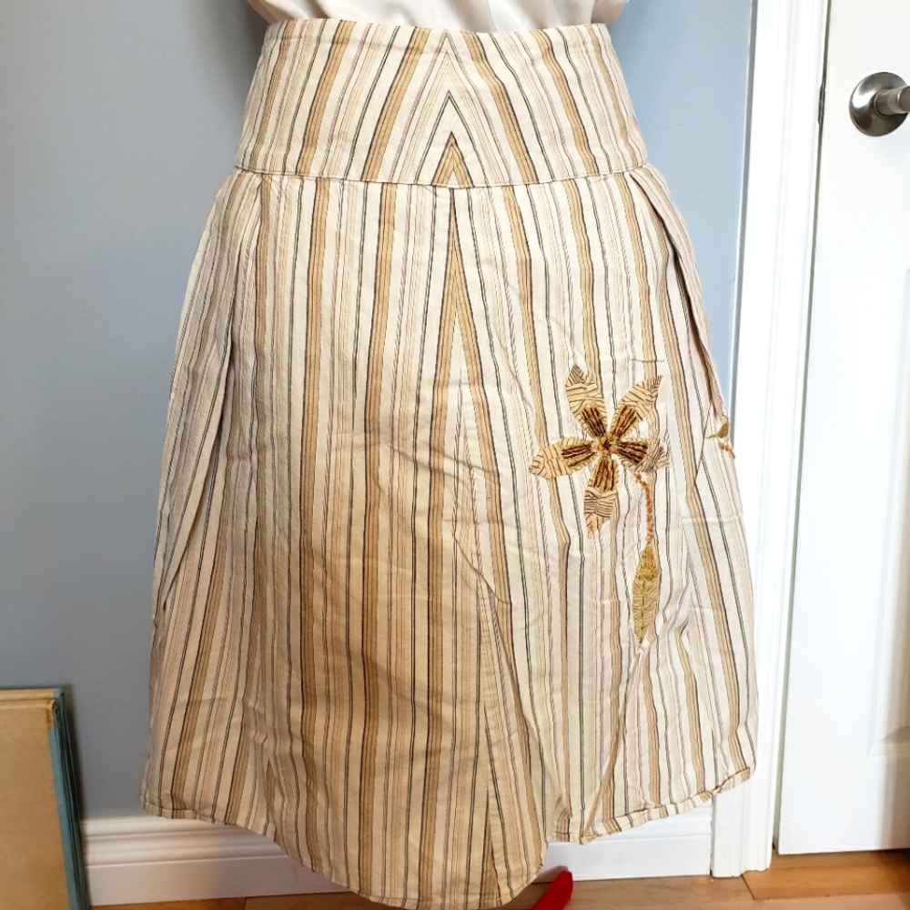 Embroidered striped a-line skirt